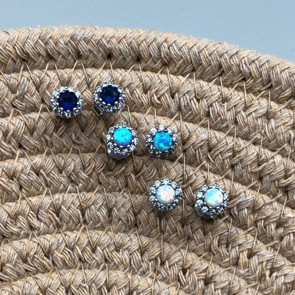 Sterling silver 925 post-stud earrings flower shape opal bundle 3 pairs